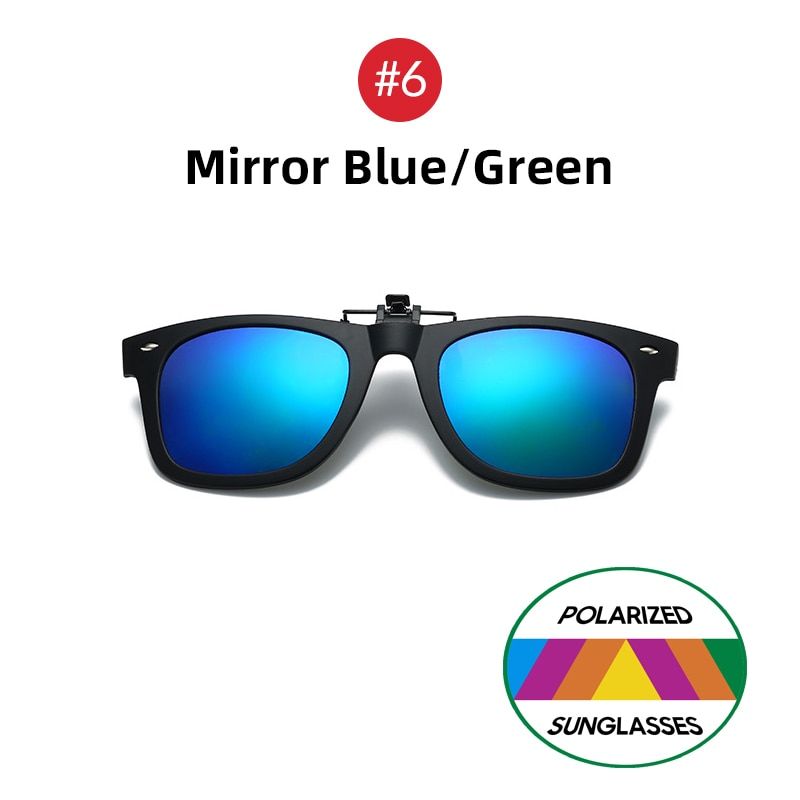 VIVIBEE Flip Up Clip on Sun Glasses for Men Driving Glasses Clips Light Fishing Female Anti-UVA UVB larized Night Vision Lens-6 Mirror Blue Green-without case