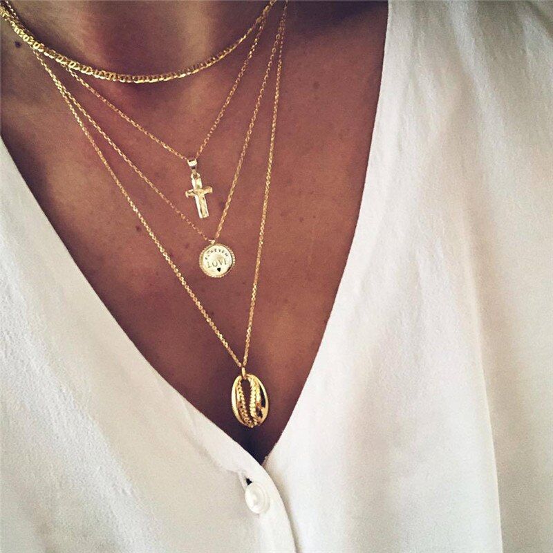 New 2020 multi-layer Geometric Triangle Pendant Necklace For Women Retro Charm Chain Necklace Party Jewelry Accessories collares