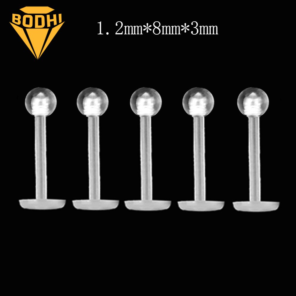 5Pcs Unisex Clear Round Nose Ear Lip Chin Ring Stud Bar Body Piercing Jewelry