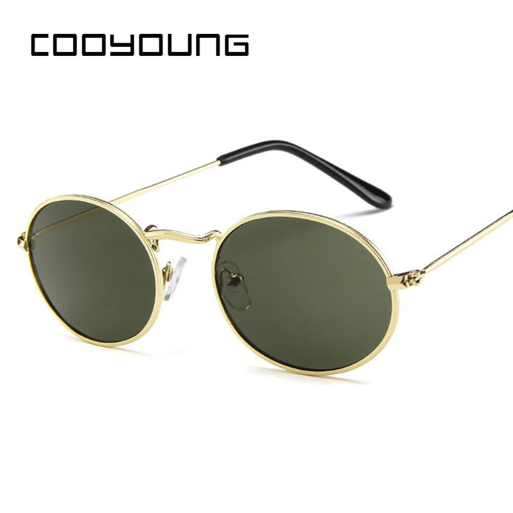 C3GreenCOOYOUNG Small Oval Sunglasses Women Men Vintage Brand Designer Sun Glasses Metal Frame UV400 gafas de sol
