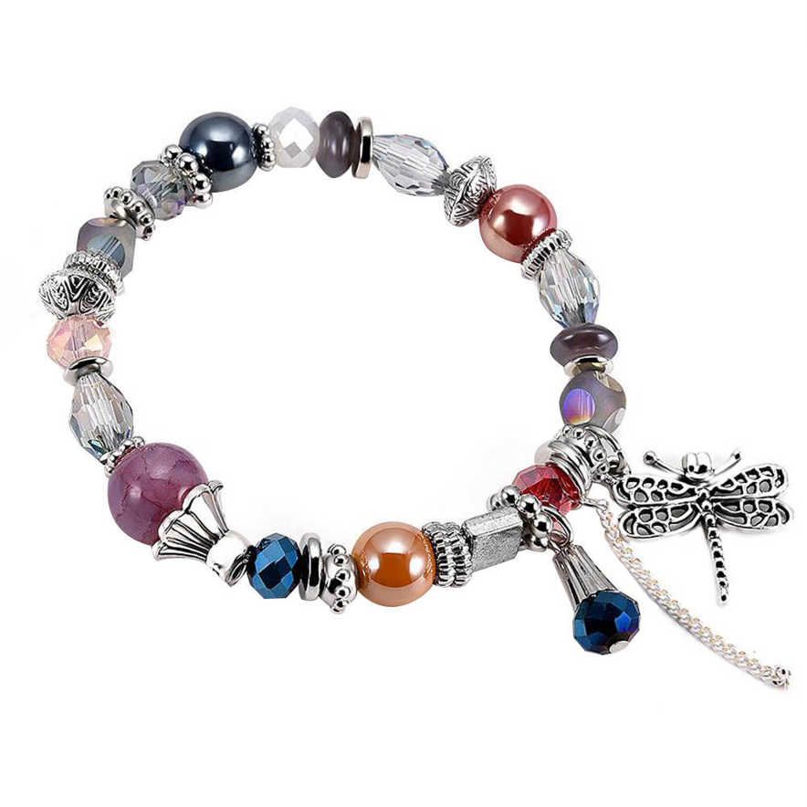 Fashionable Bohemia Style Women Lady Girl Dragonfly Crystal Bracelet Beaded Pendant