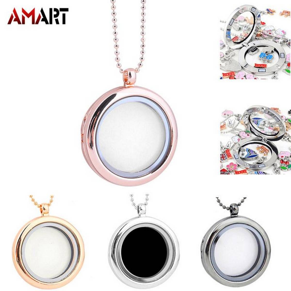 Living Photo Floating Glass Locket Pendant Necklace Jewelry