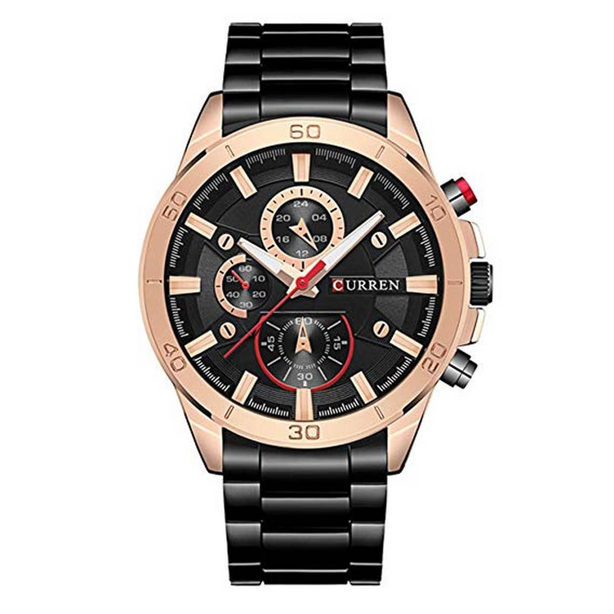 CURREN 8275 Black Stainless Steel Chronograph Watch For Men - RoseGold & Black