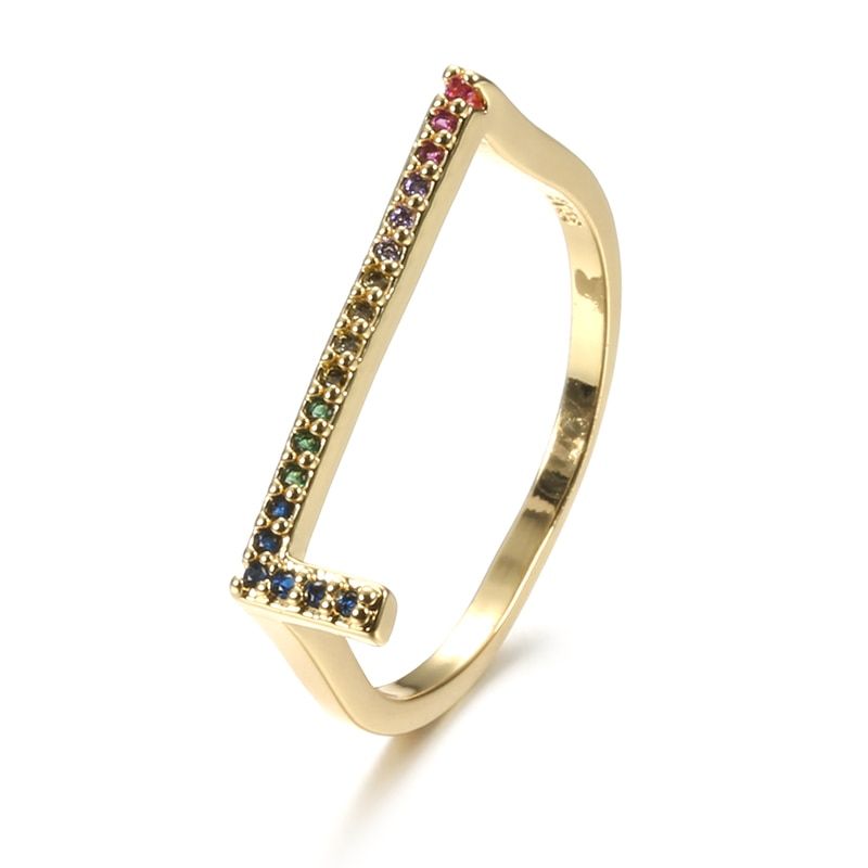 Kinel Fashion A-Z Letter Rainbow Ring Gold Color DIY Name Initials Alphabet Women Party CZ Zircon Ring Boho Jewelry