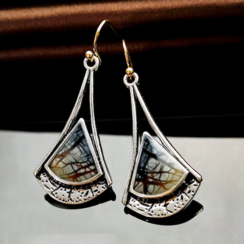 Geometric Hollow Fan-shaped Irregular Birch Earrings Metal Colorful Earrings
