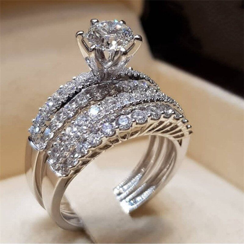 Modyle New 2pc/set AAA Cubic Zircon Engagement Rings Set For Women Sliver Color CZ Stone Wedding Ring Jewelry Gifts