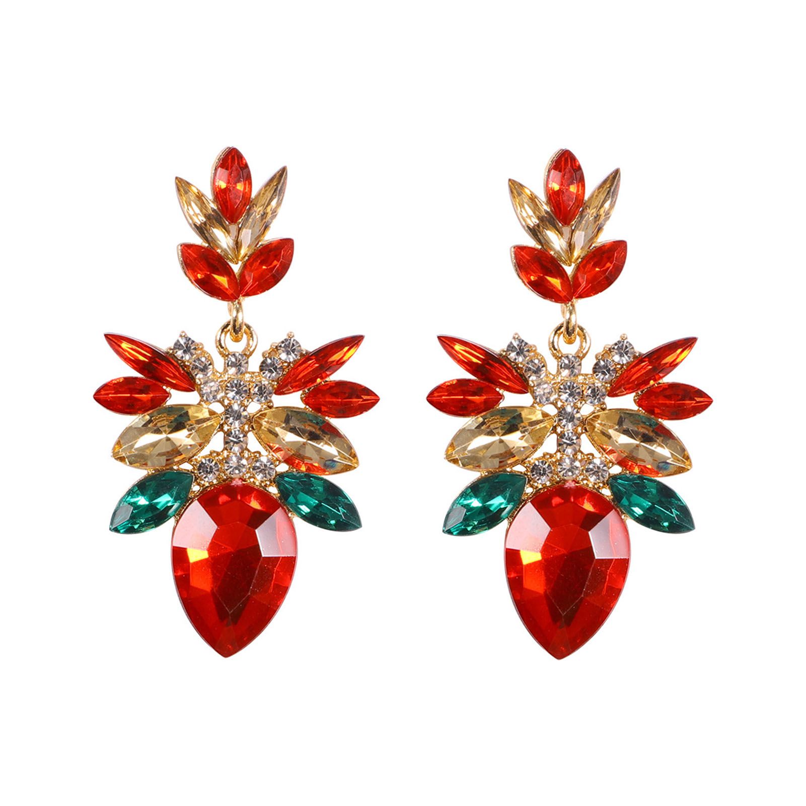 Ear Studs Exquisite Multicolor Rhinestones Flower Lady Drop Earrings