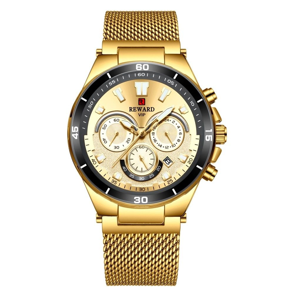 Reward 82003 Calendar Watch Waterproof 6-pointer Multi-function Quartz Watch Mesh Strap Business Watch