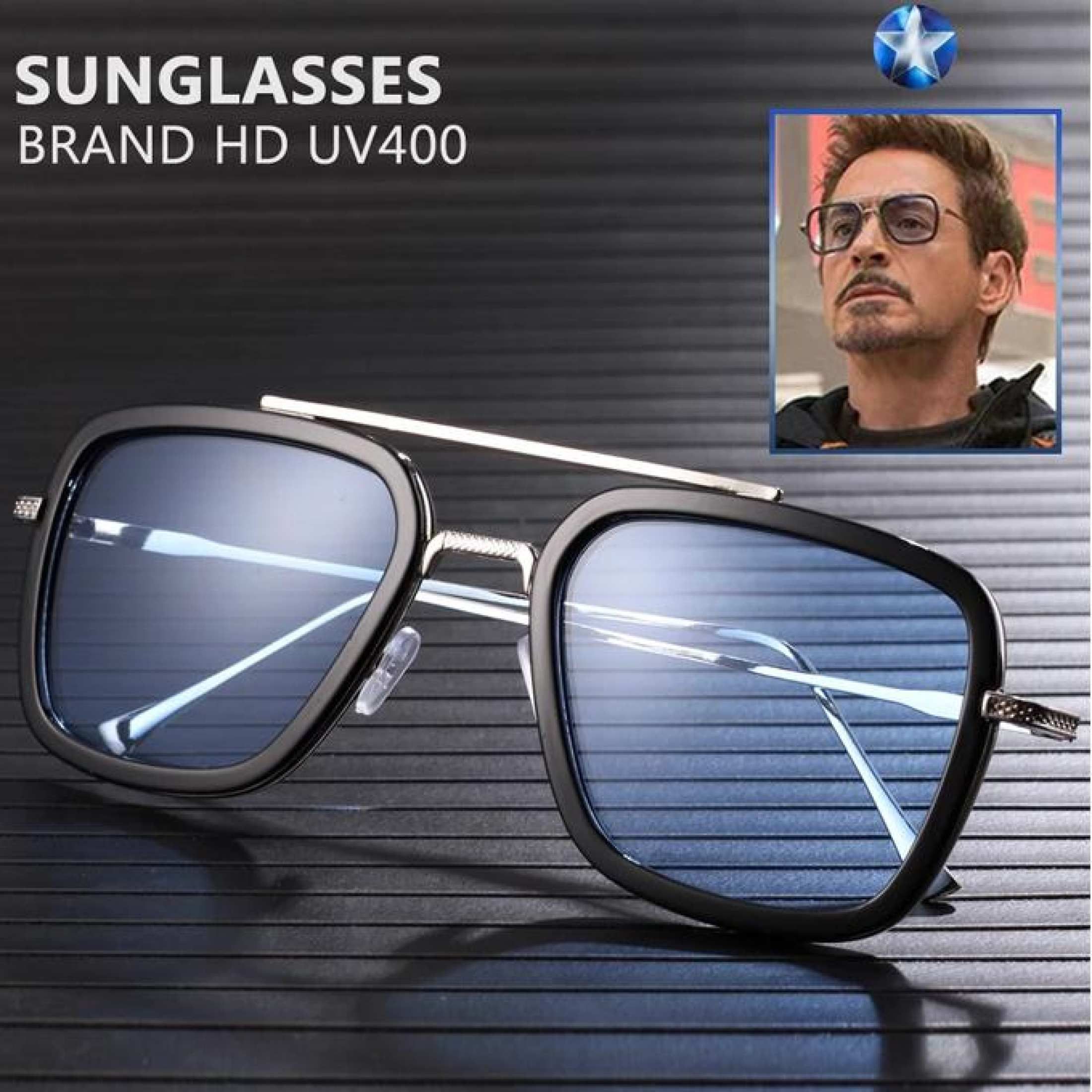 Silver And Blue Iron Man Sunglasses For Men