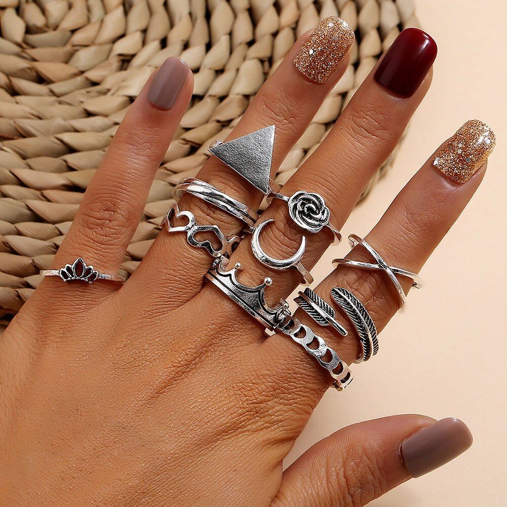 Modyle Vintage Bohemian Knuckle Joint Rings Set For Women Silver Color Sun Moon Triangle Finger Rings Jewelry 2020 New