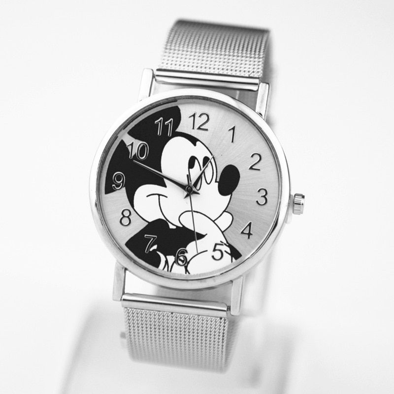 zegarki meskie  mickey brand fashion casual stainless steel watch Men stainless steel mesh Belt quartz watch Men Clock reloj