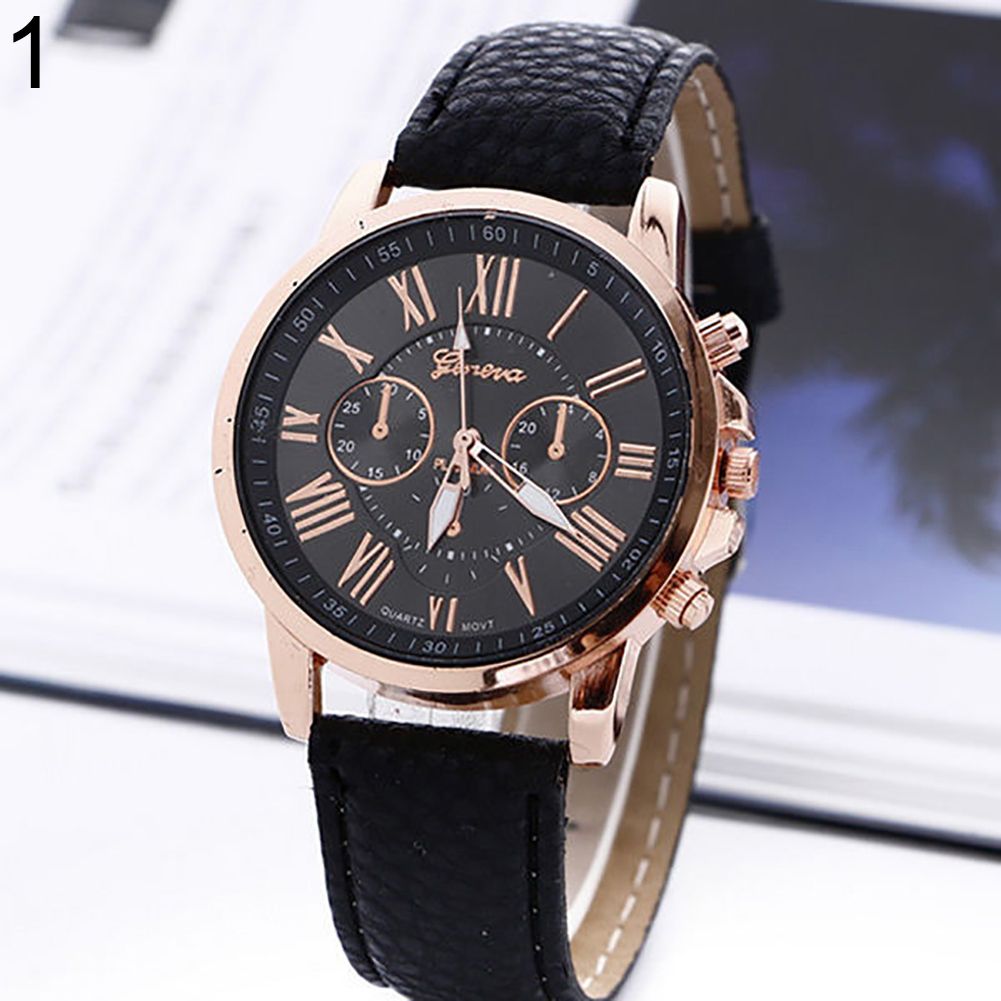 Women's Fashion Faux Leather Band Roman Numerals Analog Quartz Wristwatch Gift