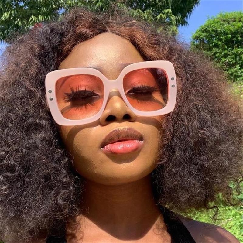 C4 orange grayTransparent Square Sunglasses Plastic Brown Frame Flat Lens Sun Glasses Women Men Rivet Shades Luxury Vintage Sunglasses UV400