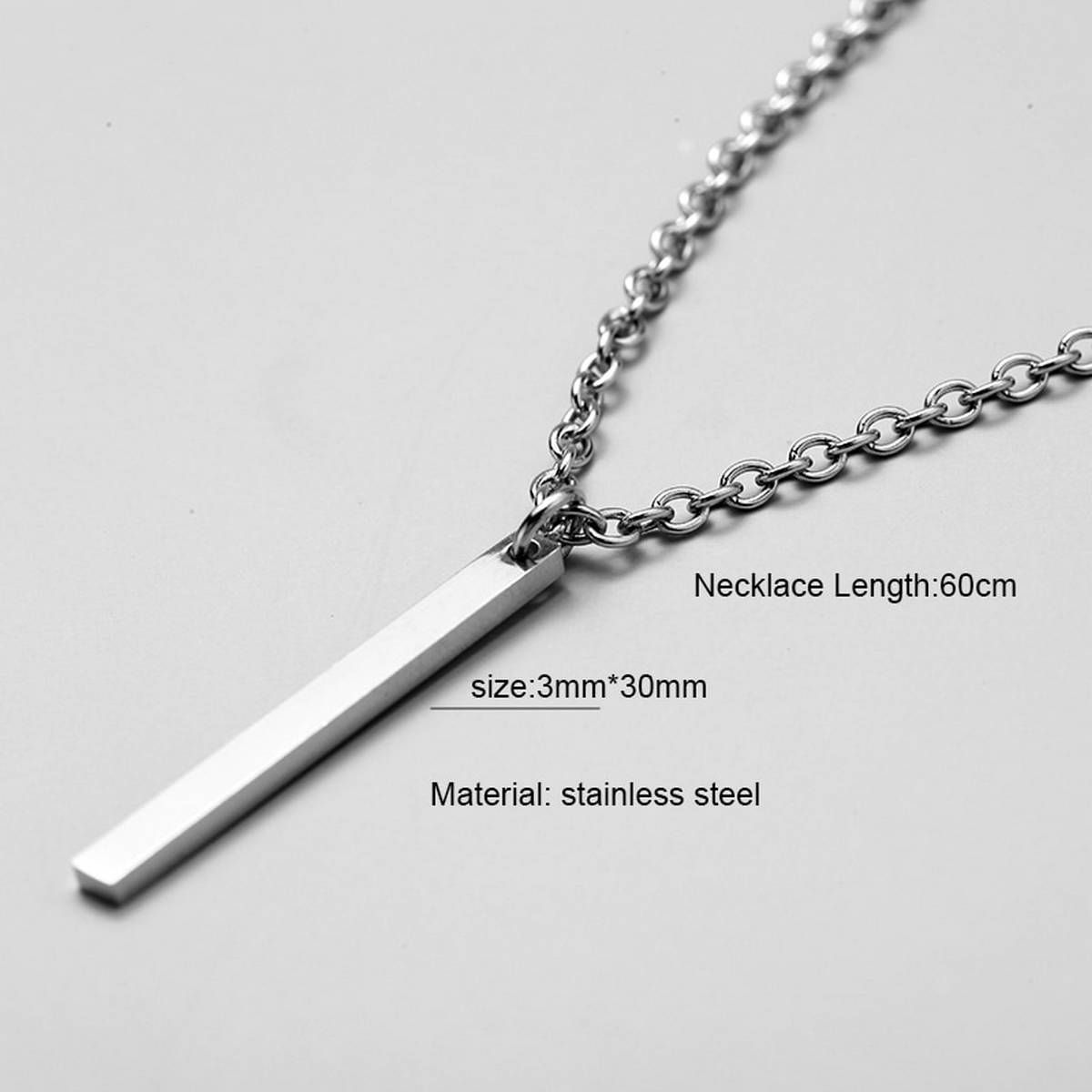 OIMG Men Necklace Stainless Steel Necklace Women Men Simple Long Chain Rectangular Pendant Necklace Statement Couples Choker Gifts