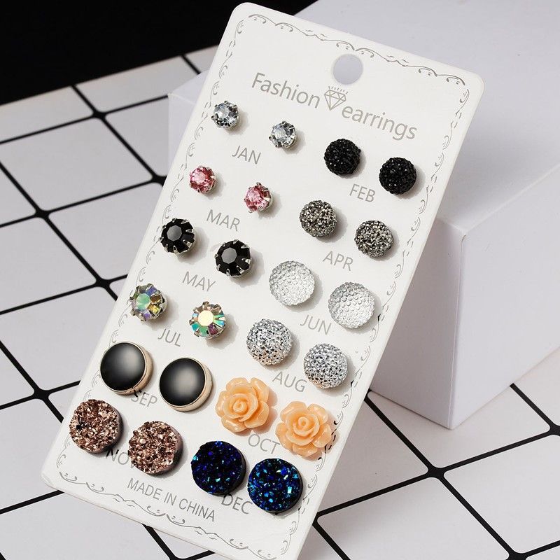 Color  earrings rose flower love personalized combination jewelry earring set 12 pairs