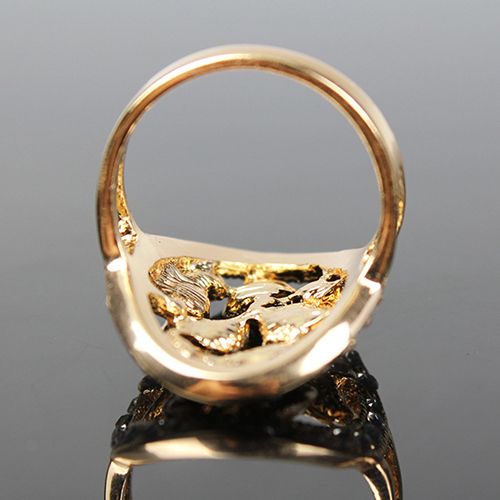 Women Luxury Golden Color Leaves Hollow Rhinestone Wedding Banquet Ring Jewelry