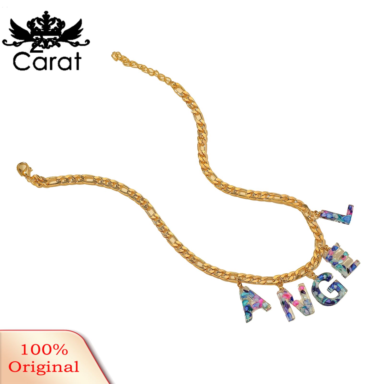Women Colorful Angel Letter Resin Pendant Golden Chain Honey Choker Necklace