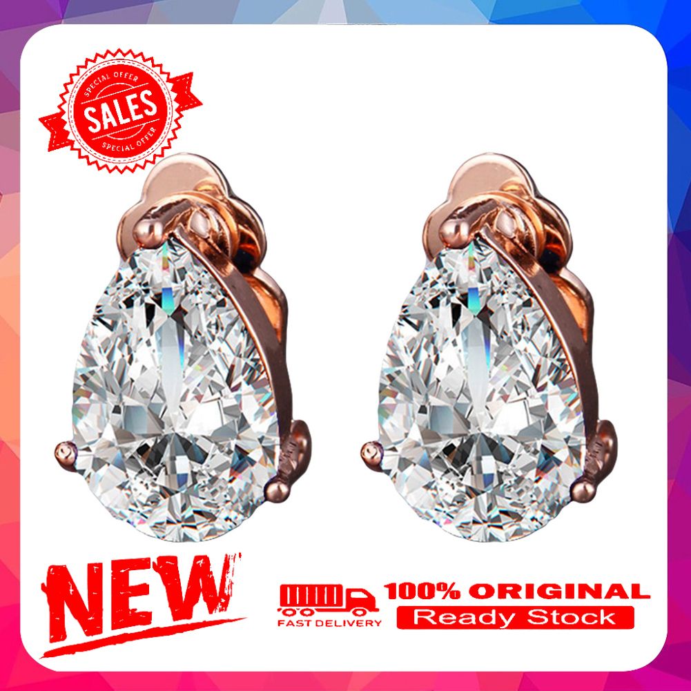 Fashion Women Water Drop Cubic Zirconia Clip On Earrings Party Jewelry Gift