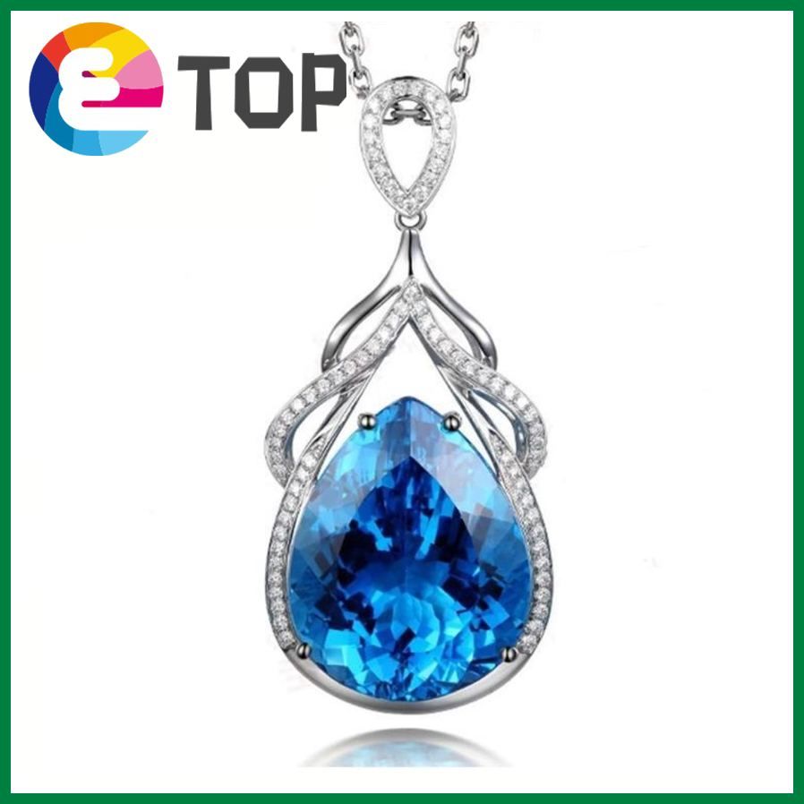 New European And American Mermaid Tears Necklace Fashion Inlaid Blue Topaz Water Drop Shape Pendant