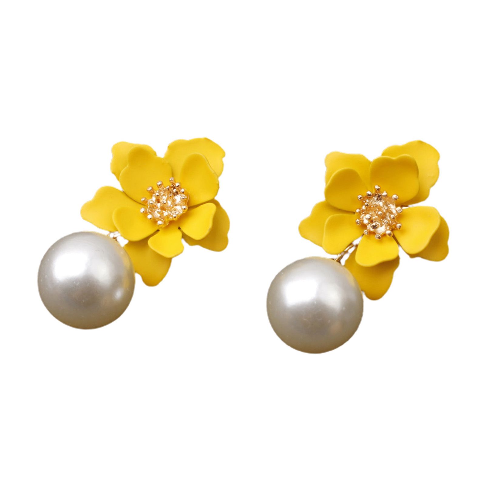Dangle Earrings Piercing Big Flower Faux Pearl Drop Earrings