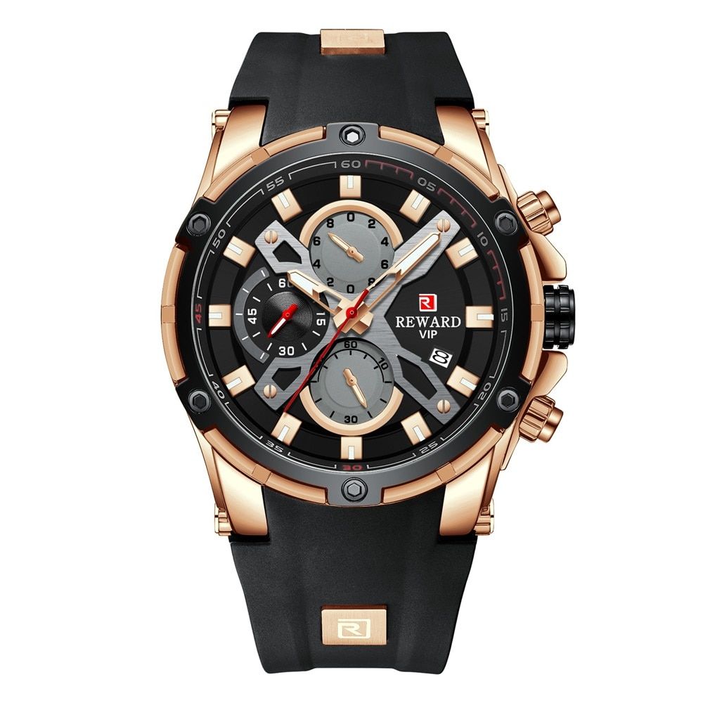 REWARD 83016 Men Watch Silicone Band Quartz Calendar Watch 6-pointer Sport Watch