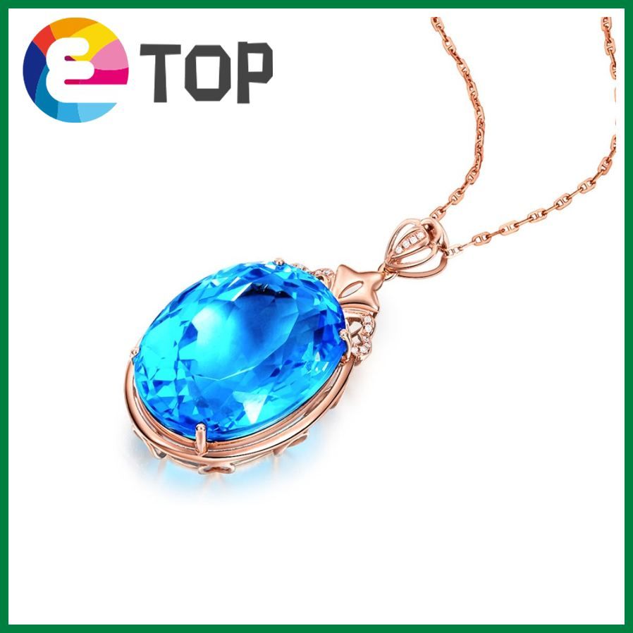 Colored Treasure Series Inlaid Sea Blue Topaz Pendant K-Rose Gold Plated Goose Egg Shape Colored Gemstone Necklace Women
