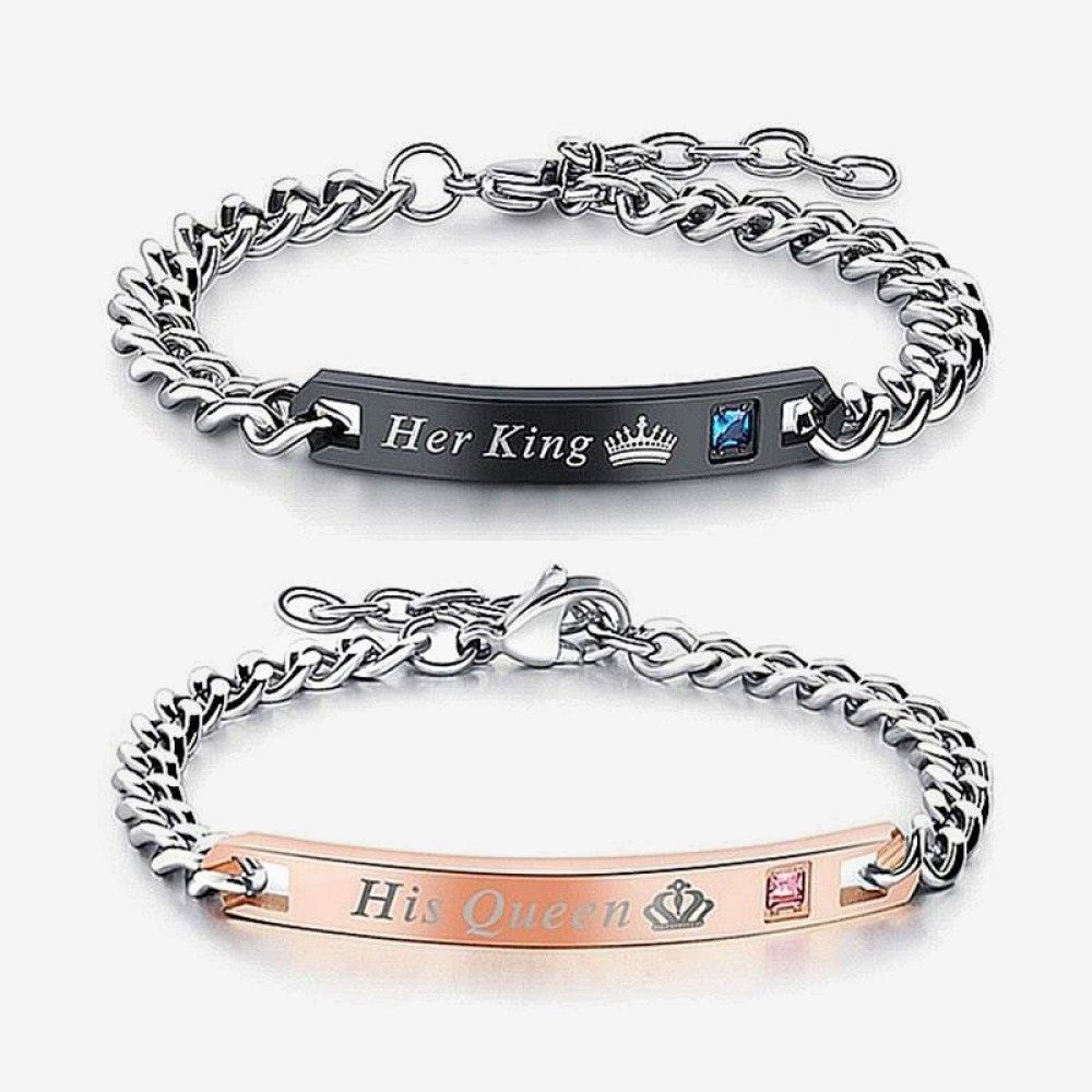 Fashion Her King And His Queen Couple Bracelets Crystal Stone Crown Charm For Women Men Lover Jewelry Valentine Day Gift - Breslet For Women