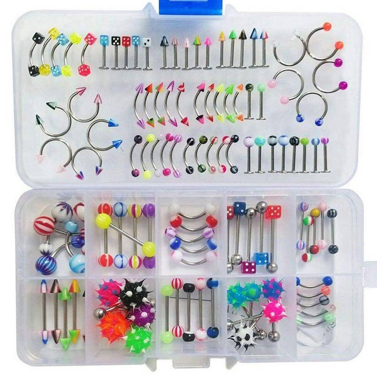 110 PCS Body Jewelry Piercing Eyebrow Navel Belly Tongue Lip Bar Ring 24 Styles