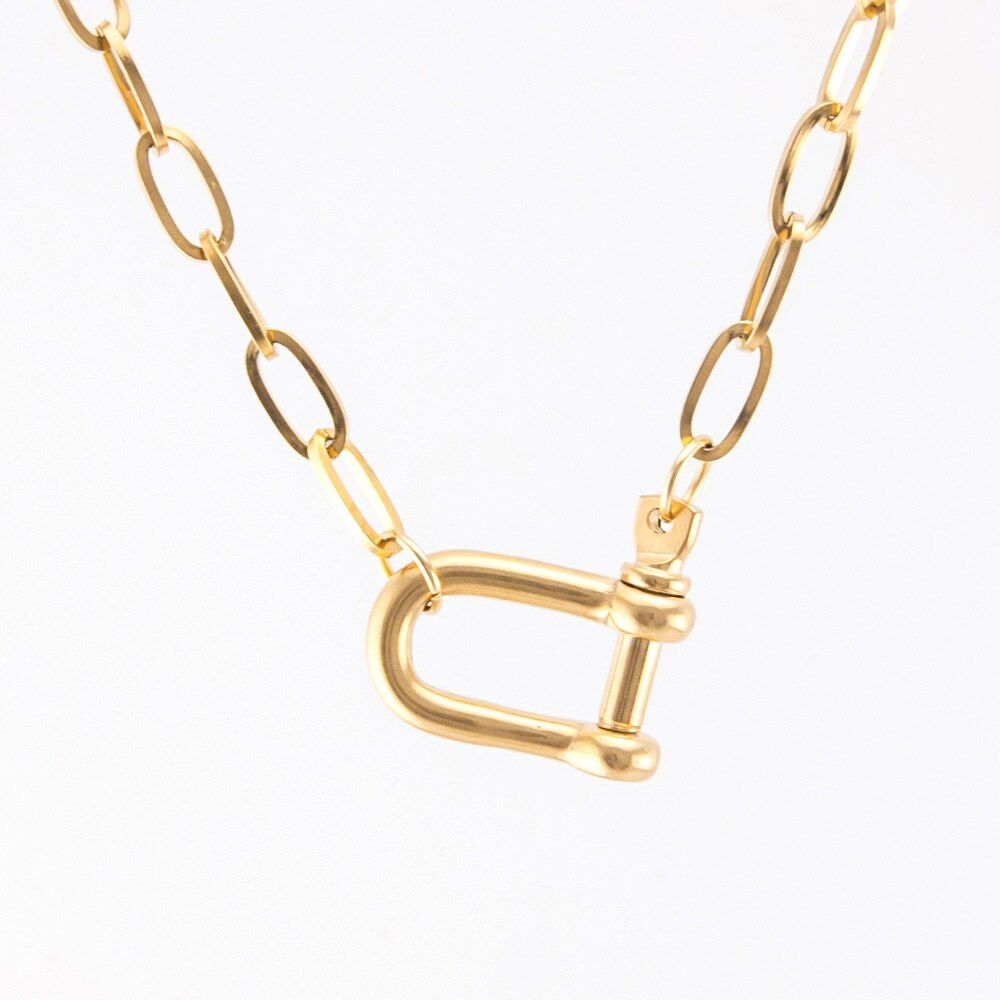 women necklace Stainless steel gold color strong shackle U carabiner snap hook charm Climbing buckle horseshoe clasp long choker