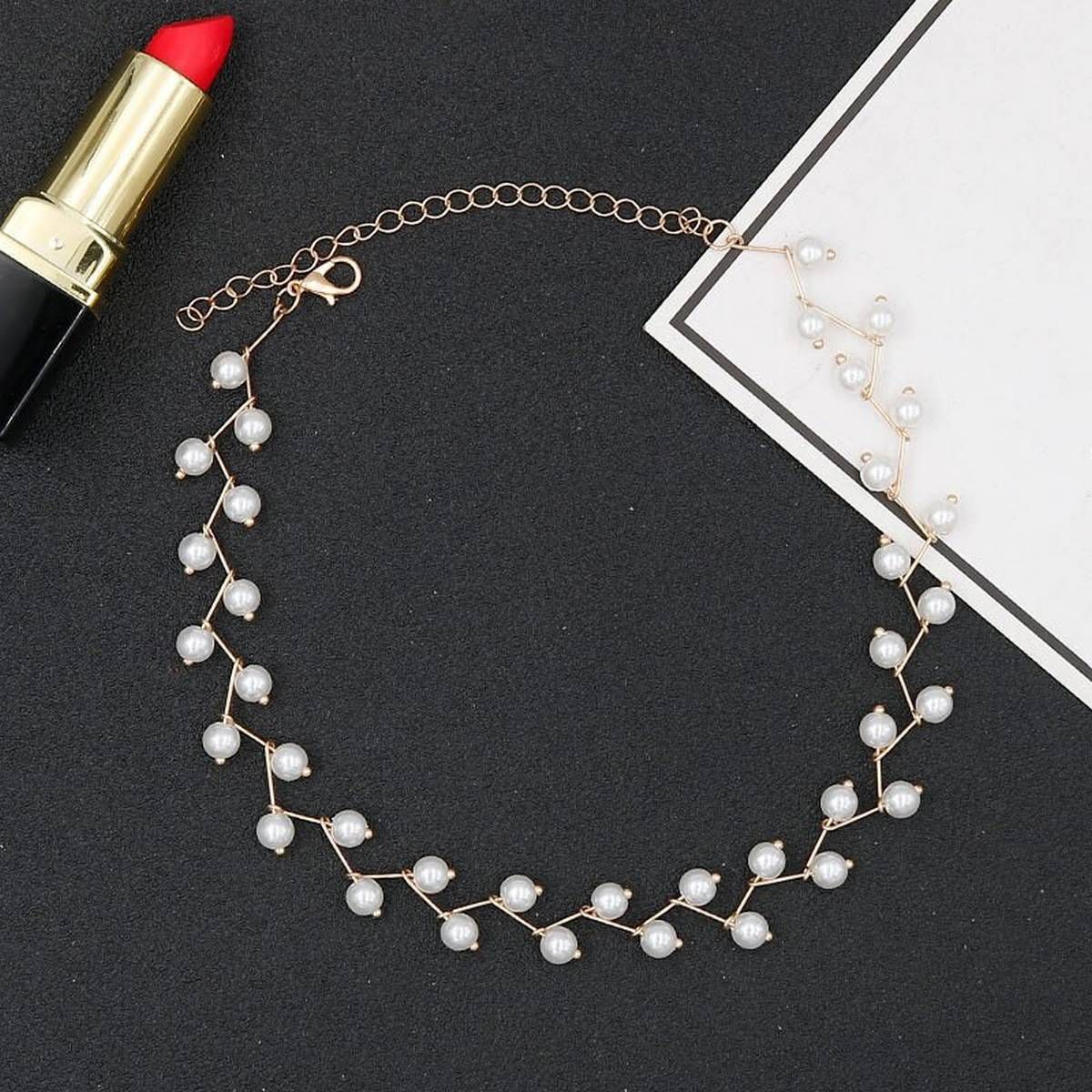 Imitation Pearl Choker Necklaces for Women Girl Simple Jewelry Korean Statement Necklaces Sweet Bead Gift Collar(null)