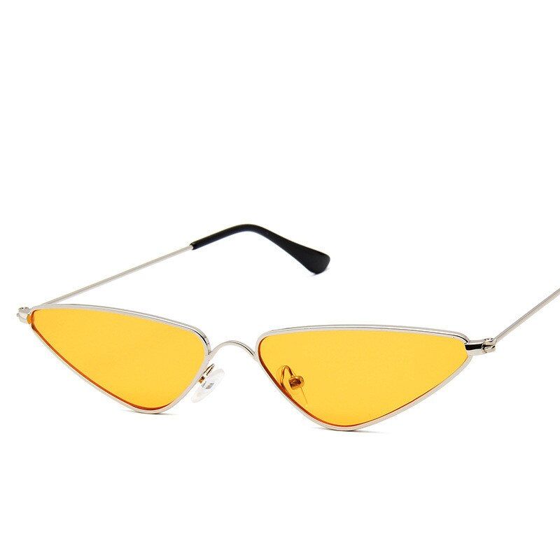 C4Cat Eye Mental Frame Sunglasses Woman Fashion Flat Top Pink Black Clear Lens Triangle Small Frame Men Gafas Shade Mirror UV400