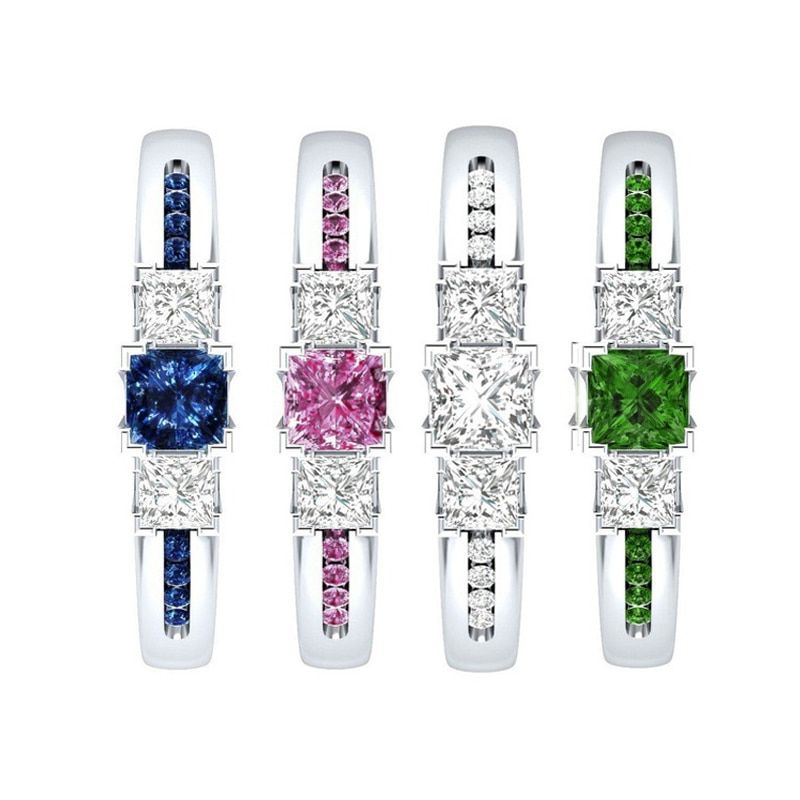 Bague Ringen Pink Blue Green Gemstone Finger Rings For Women Solid 925 Sterling Silver Wedding Jewelry Ring 4 Colors Size 6-10