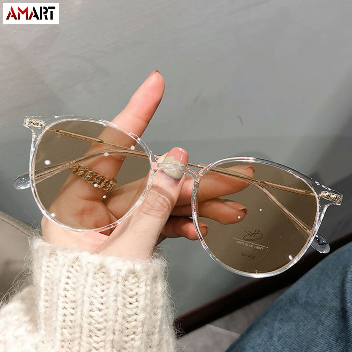 Discoloration Myopia Glasses Lightweight Round Frame Thin Temple Eyeglasses