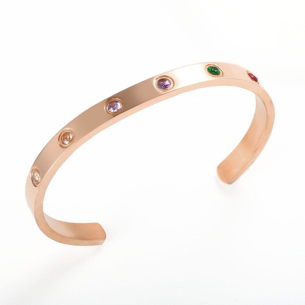 Fashion Colorful Crystal Open Cuff Bangles Stainless Steel Gold-plated Bracelet For Women Men Lover Couple Luxury Brand Jewelry