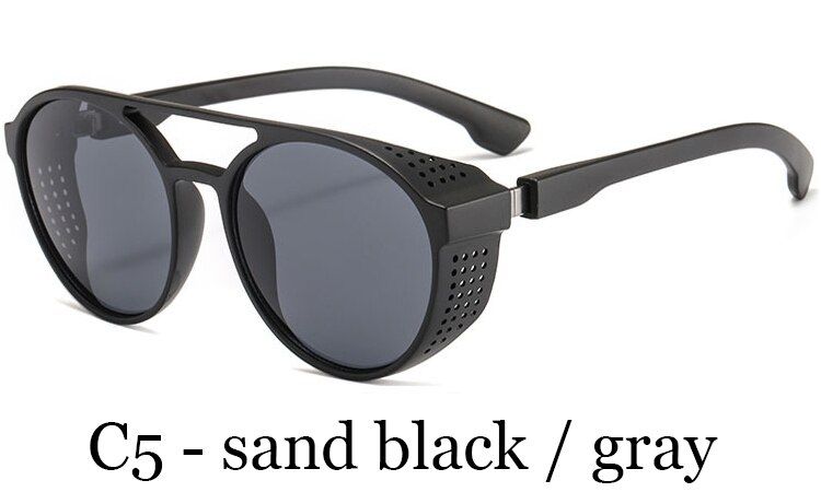 C5New Fashion Steampunk Sunglasses Women Men Retro Goggles Round Side Mesh Style Sun Glasses Brand Designer Vintage Punk Eyewear