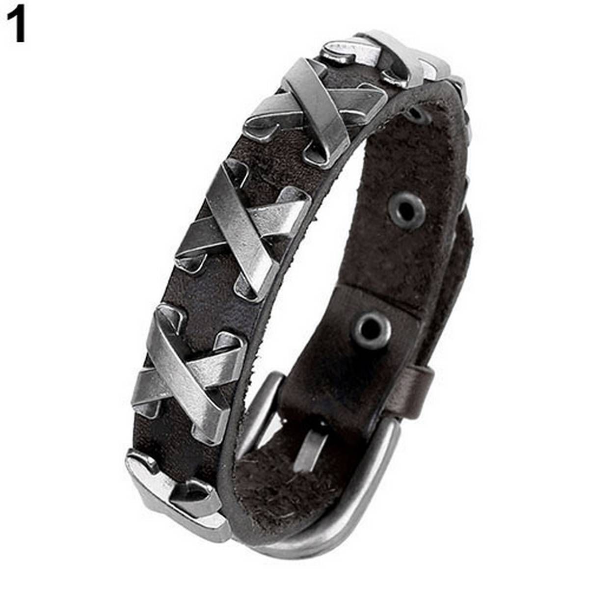 Unisex Punk Cool Style Faux Leather Bangle Wristband Cuff Bracelet Jewelry Gift