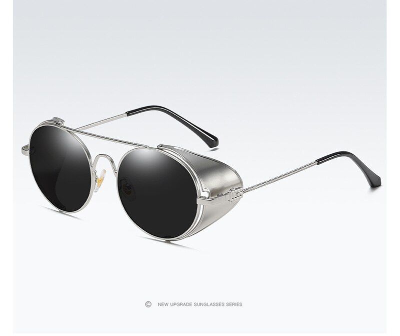 Silver BlackNEW Mens Womens Round Fashion Retro Vintage Shield Eyewear Shades Ro Metal Punk Sunglasses Gothic Steampunk Sunglasses