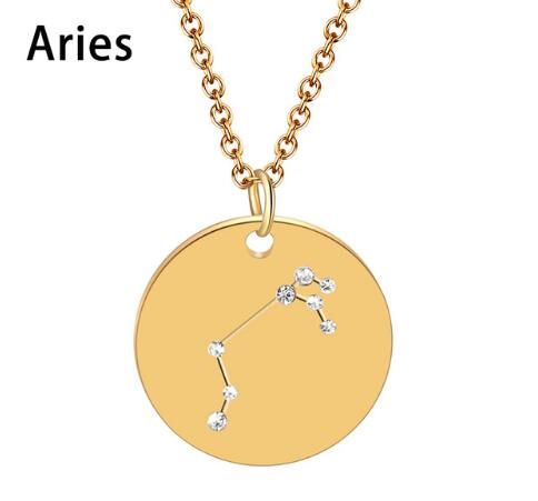 Gemini Libra Astrology Zodiac Necklace Women 12 Constellation Star Zircon Crystal Statement Jewelry Horoscope Sign Gold Necklace