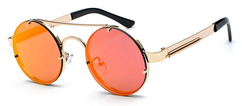 Red MirrorSHAUNA Vintage Women Round steamPunk Sunglasses Brand Designer Spring Legs Fashion Men Rimless Red Tinted Lens Shades
