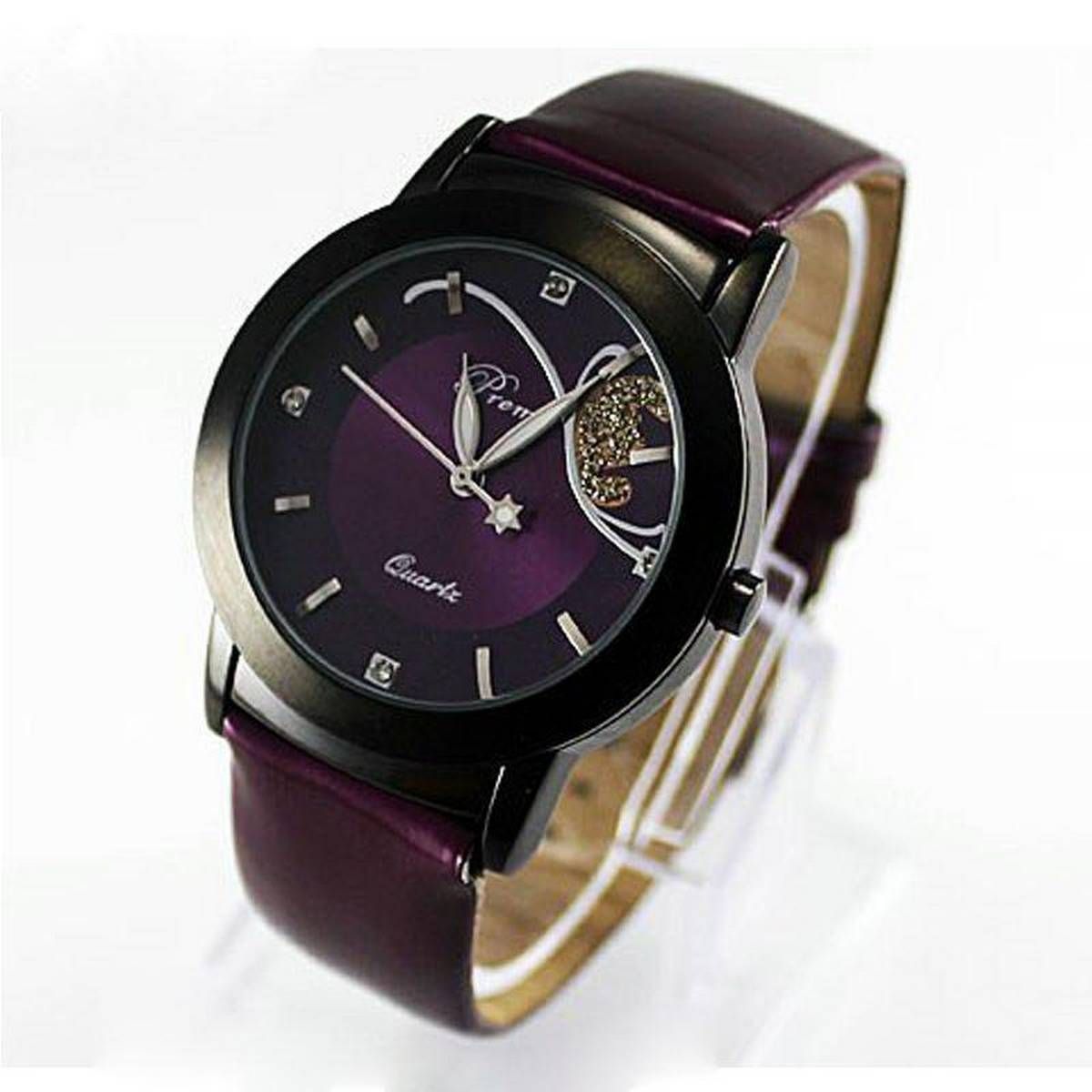 Fashion Girl Lady Women Luxury Diamond Pretty Quartz Wrist Watch Purple - intl