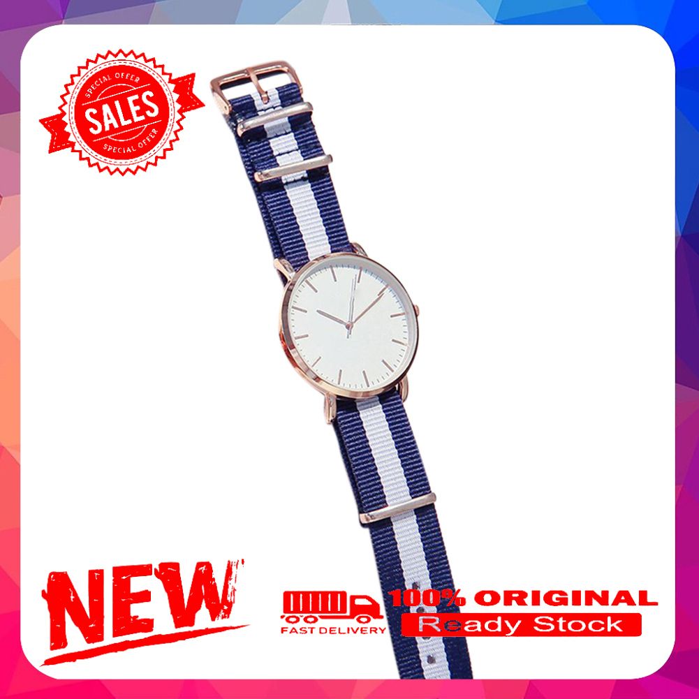 Stylish Nylon Stripe Band Unisex Round Analog Quartz Couple Wrist Watch Gift