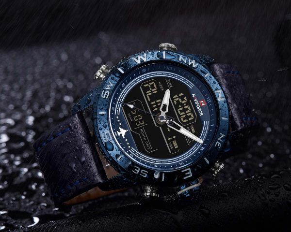NAVIFORCE NF9144  PU Leather Dual Time Wrist Watch For Men -