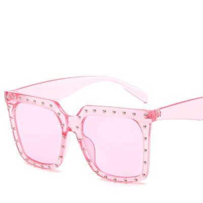 Pink PinkRBRARE Oversized Square Sunglasses Women Men 2019 Luxury Brand Retro Pink Frame Glasses Vintage Metal Rivet Gothic Okulary