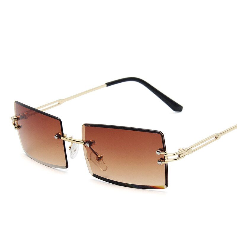 3small rectangle sunglasses women rimless square sun glasses for women 2020 summer style female uv400 green brown