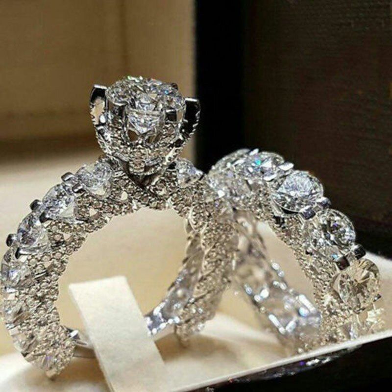 Hight Quality Elegant Zircon Ring Jewelry Silver Color Engagement Wedding Ring Set for Women 2019 New BA0082