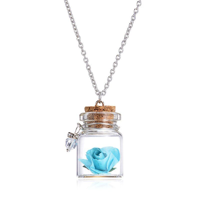 Romantic Rose Flower Pendant Luminous Glow In Dark Necklace Fluorescent Glass Wish Bottle Necklace For Gift Jewelry