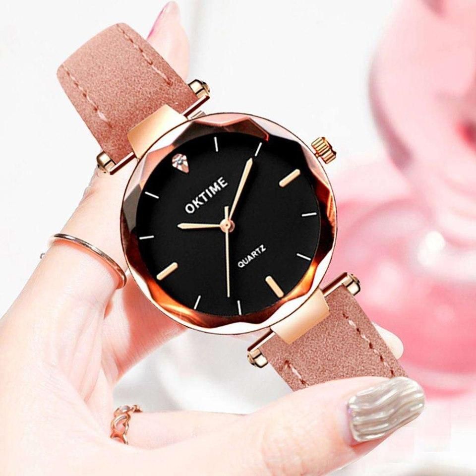 Waterproof Women Rhinestone Round Dial Watch Lady Analog Quartz Wristwatch