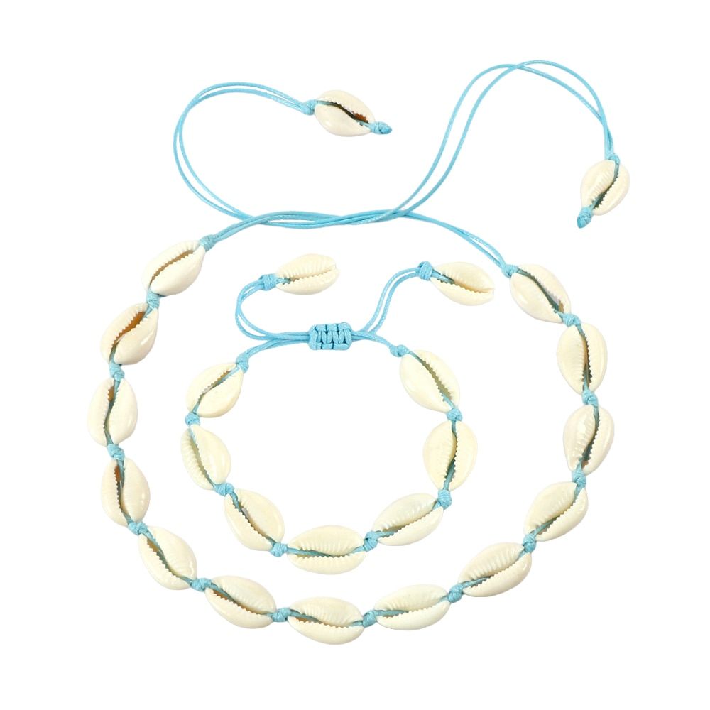 Design Shells Necklace Bracelet One Set Natural Seashells Knit Chain Rope Girl Choker Bracelets Jewelry Gift Adjustable