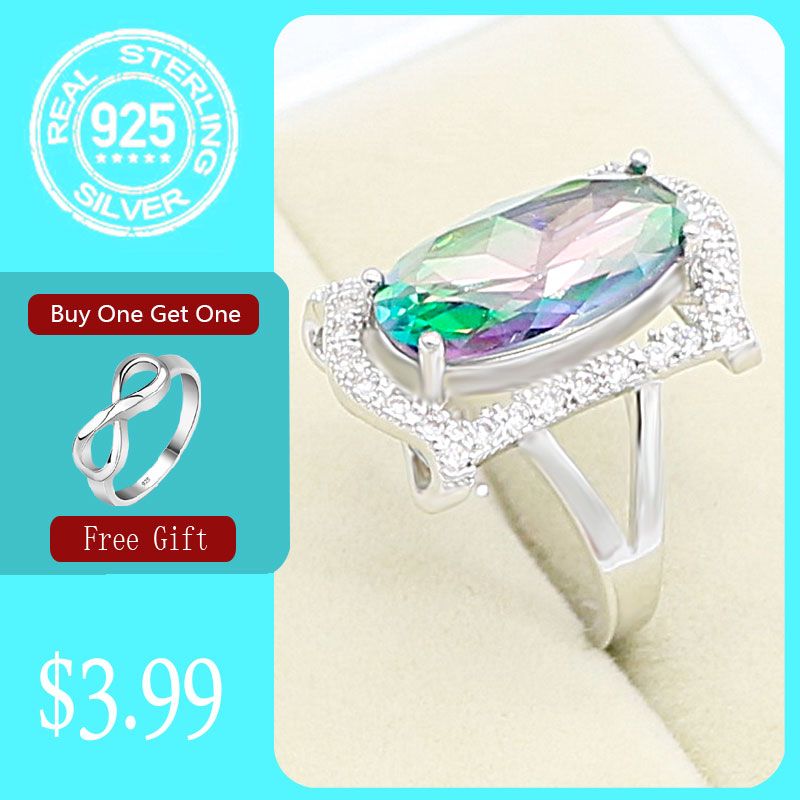 Delicacy 925 Silver ring For Women Luxury Rainbow Topaz Jewelry For free Gift