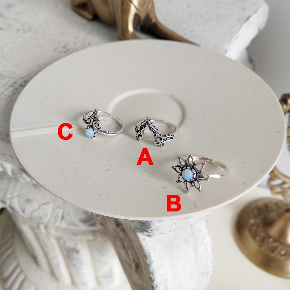 Chuyau Opal Vintage Flower 925 Sterling Silver Rings Set Open Ring Fine Jewelry adjust Open Ring Gift For Women Ancient Rings